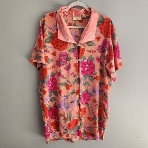 Vintage Victoria's Secret Gold Label Peach Pink Floral Button-down Nightshirt